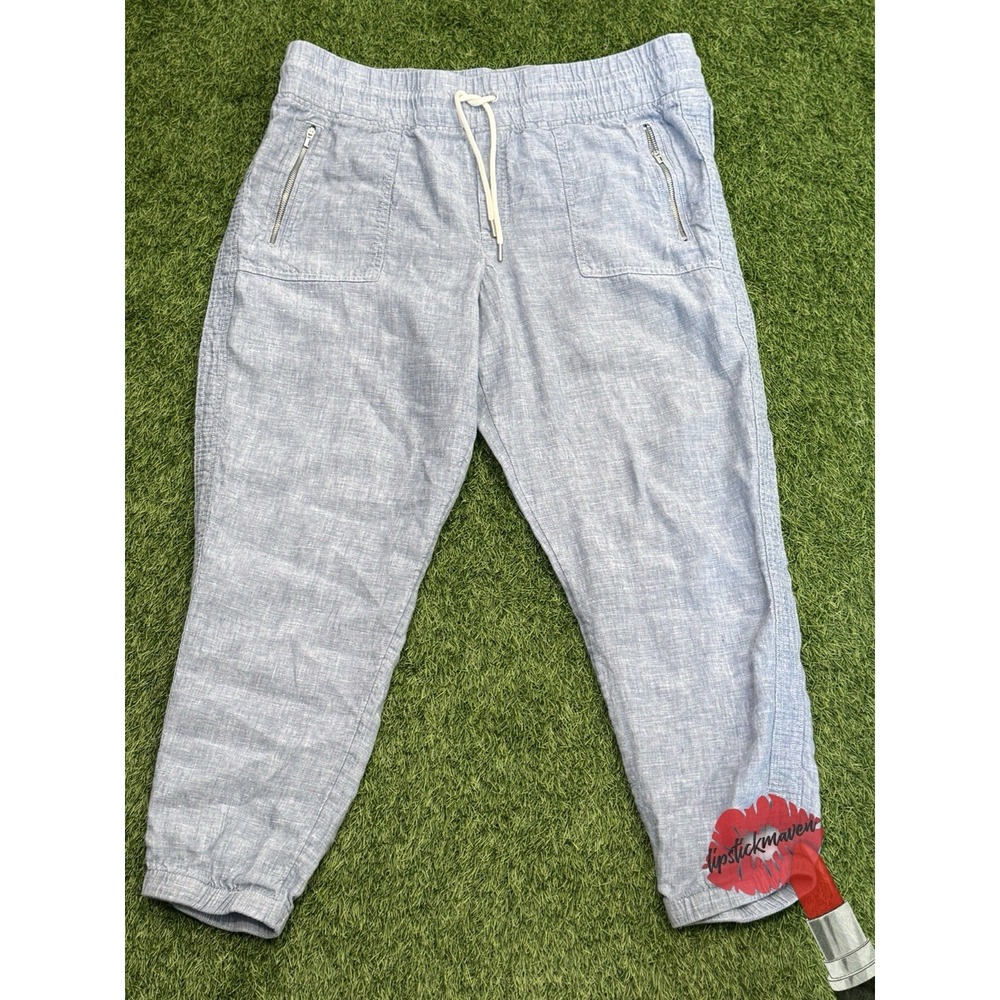 Athleta Pants Womens Plus 16 Blue 100% Linen Joggers Pull On Coastal Vacay